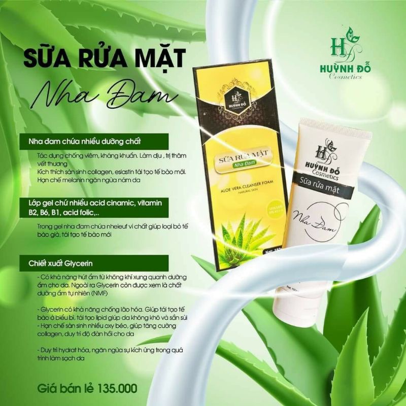 (chính hãng) sữa rửa mặt nha đam huỳnh đỗ
