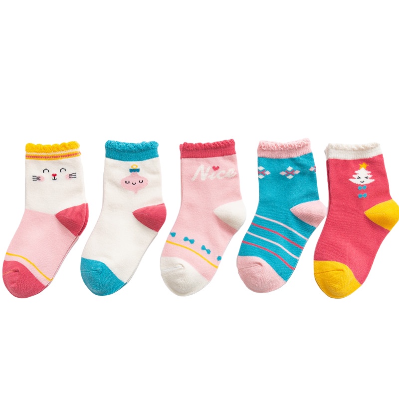 Vớ trẻ em 5 đôi Vớ trẻ em thoải mái Phim hoạt hình in hoa văn dễ thương Vớ cho trẻ em Bé trai bé gái Bông mềm mại thoáng khí