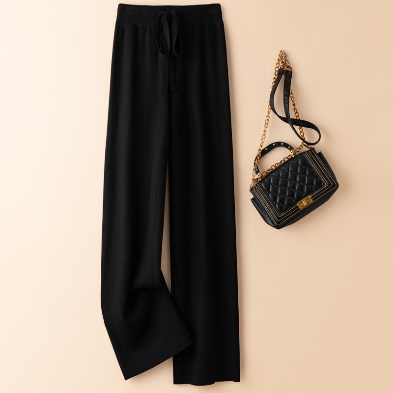 Quần dài ZHELIHANGFEI dệt kim lưng cao ống rộng thời trang cho nữ