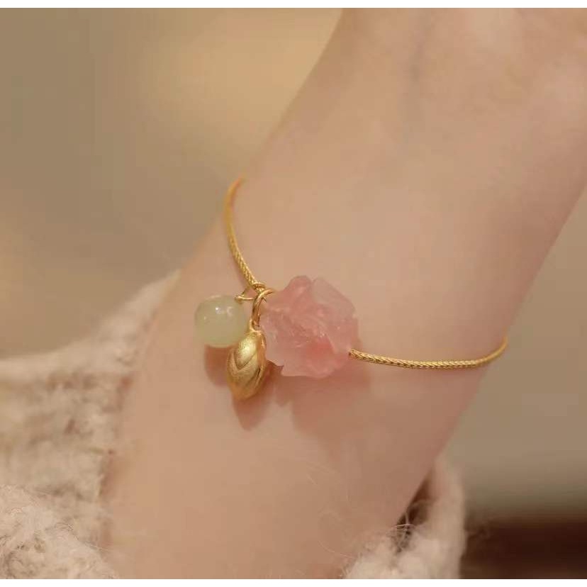 [Hàng Mới] Vòng Đeo Tay Nổi Bật Đính Hoa Sen Đỏ Tươi Tắn Nhỏ Nhắn Mù
