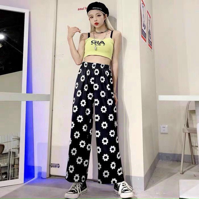 Quần Dài Suông Ống Rộng In Họa Tiết Hình Bông Cúc - Quần Năng Động, Cá Tính - Chất Vải Cực Đẹp, Hàng Siêu Chất Lượng
