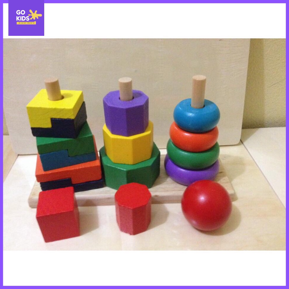 Đồ chơi gỗ montessori- Tháp xếp chồng 3 cột size nhỏ