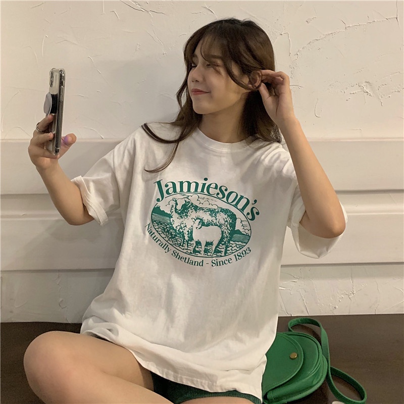 Áo thun tay ngắn form rộng họa tiết nhiều màu cá tính chất lượng cao cho nữ