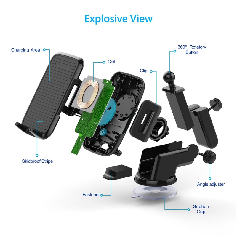 Đế Sạc Điện Thoại Không Dây Điều Chỉnh Được 360 Độ Cho Xe Hơi° Xoay Tròn Chuyên Dụng Chất Lượng