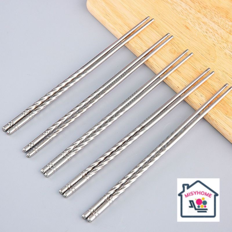 5 đôi đũa inox xoắn 22cm ăn cơm bóng đẹp cứng cáp