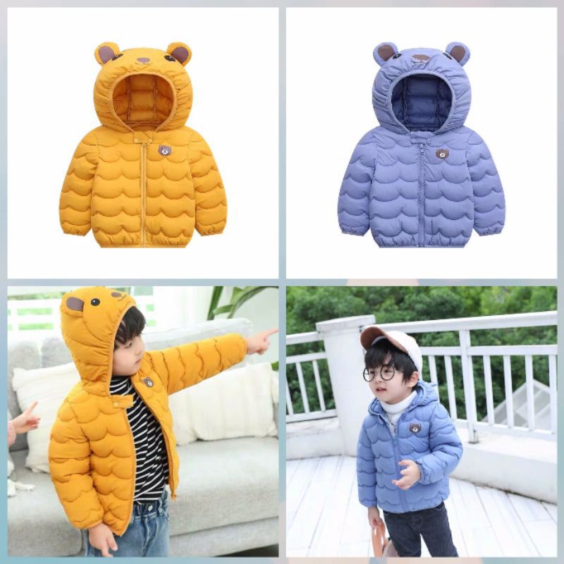 Áo khoác phao siêu nhẹ mũ gấu kute (Hàng Quảng Châu loại 1) cho bé trai,bé gái 1-5y