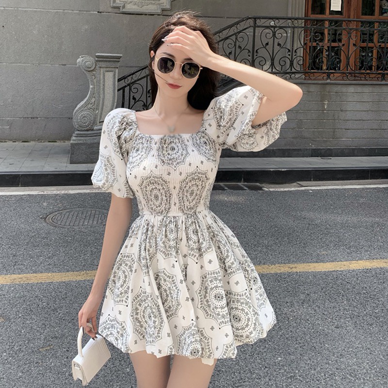 Đầm Búp Bê Tay Ngắn Hở Vai Xếp Ly Cổ Điển Thời Trang Phong Cách Hàn Quốc Cho Nữ