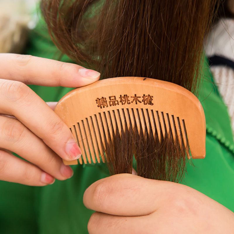 Lược gỗ xoan đào dày bỏ túi 8.7cm dạng cong răng mịn mát xa da đầu chống tĩnh điện tạo kiểu tóc cho salon