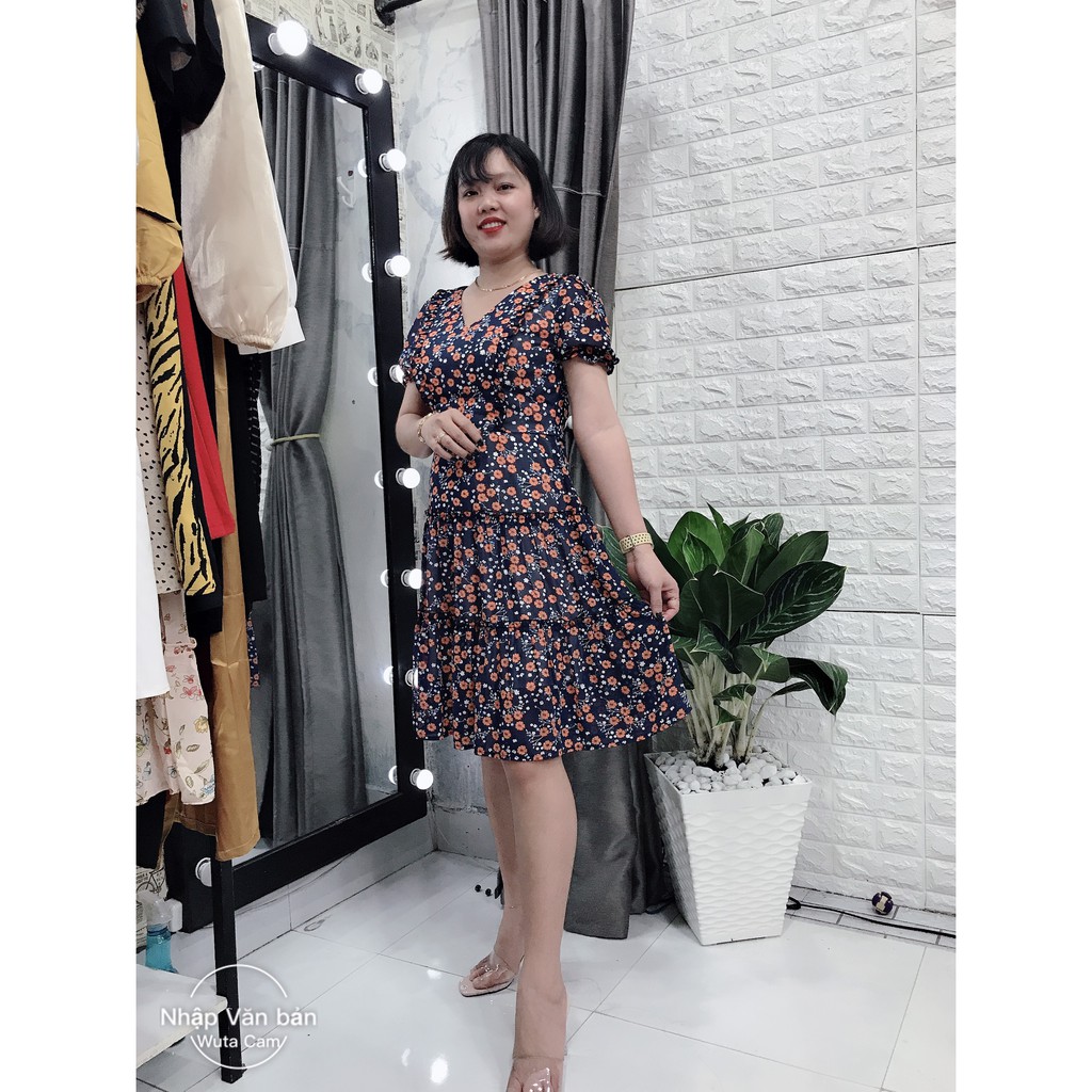 Đầm voan 2 lớp hoa nhí, cổ V dáng xòe, phom chuẩn đẹp