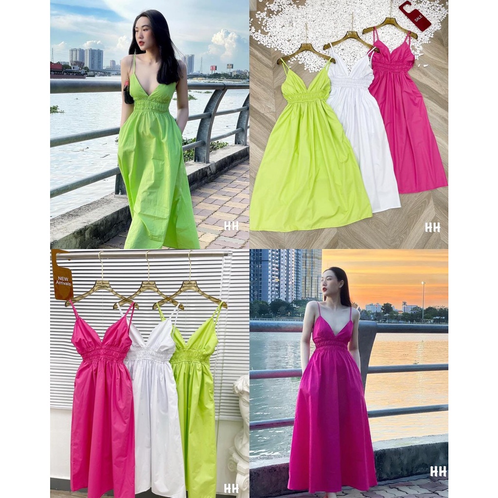 ĐẦM MAXI 2 DÂY DÁNG DÀI NHÚN EO MẶC THOẢI MÁI TONE DÁNG XINH ĐẸP