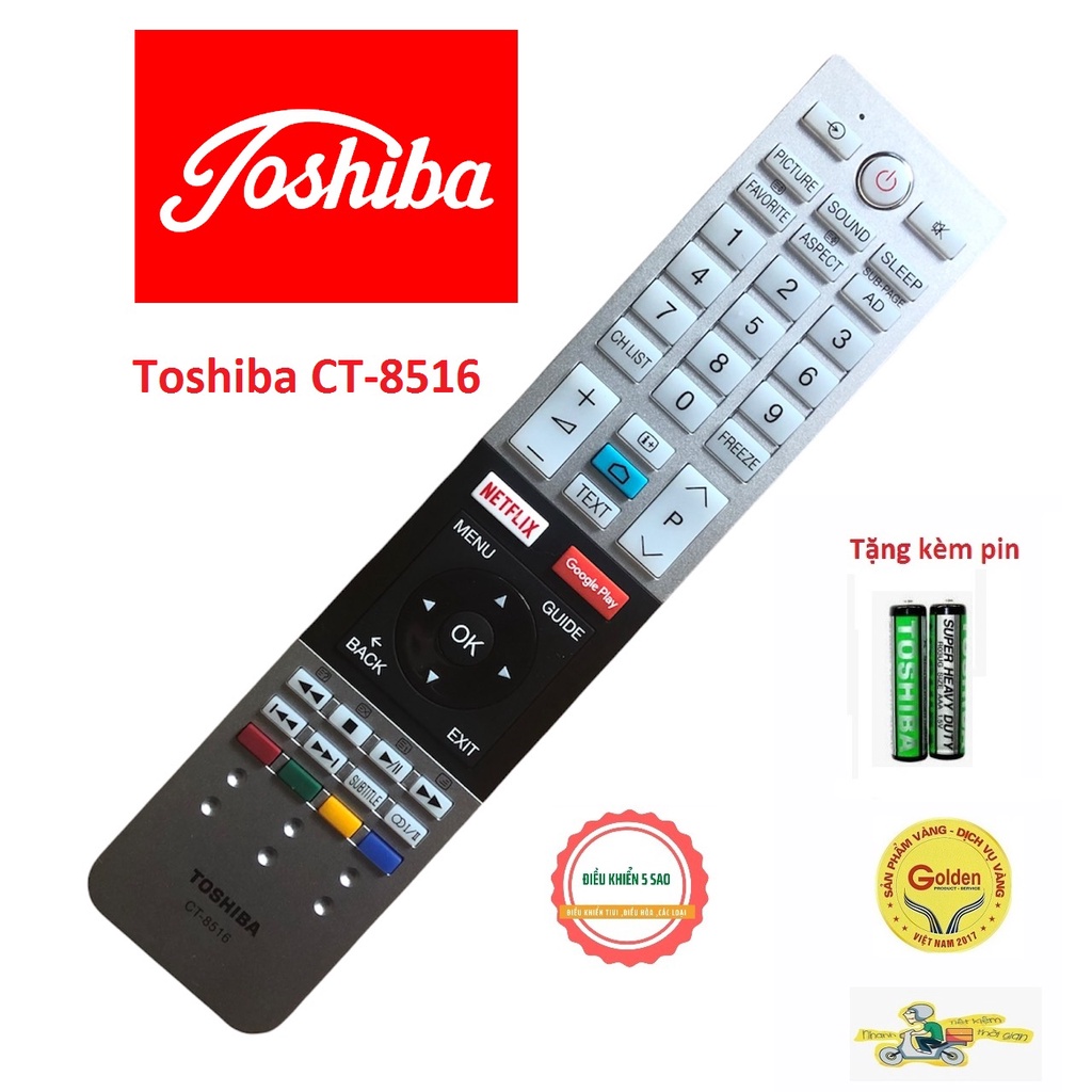 Điều khiển Tivi Toshiba CT-8516  smart internet loại tốt zin theo máy sử dụng cho các dòng khiển bề mặt trắng và dài