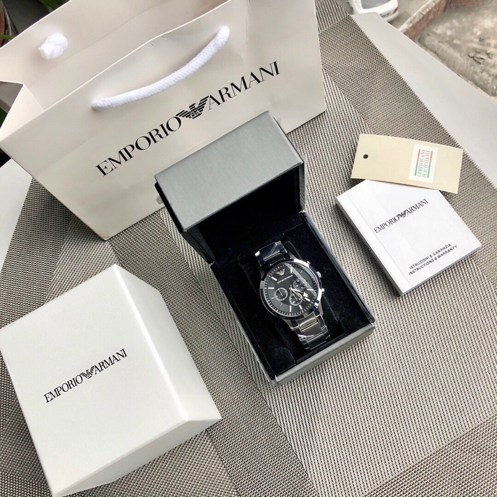 Đồng Hồ Nam Armani AR2434 Mặt Đen Chronograph Classic Dây Thép Size 42mm