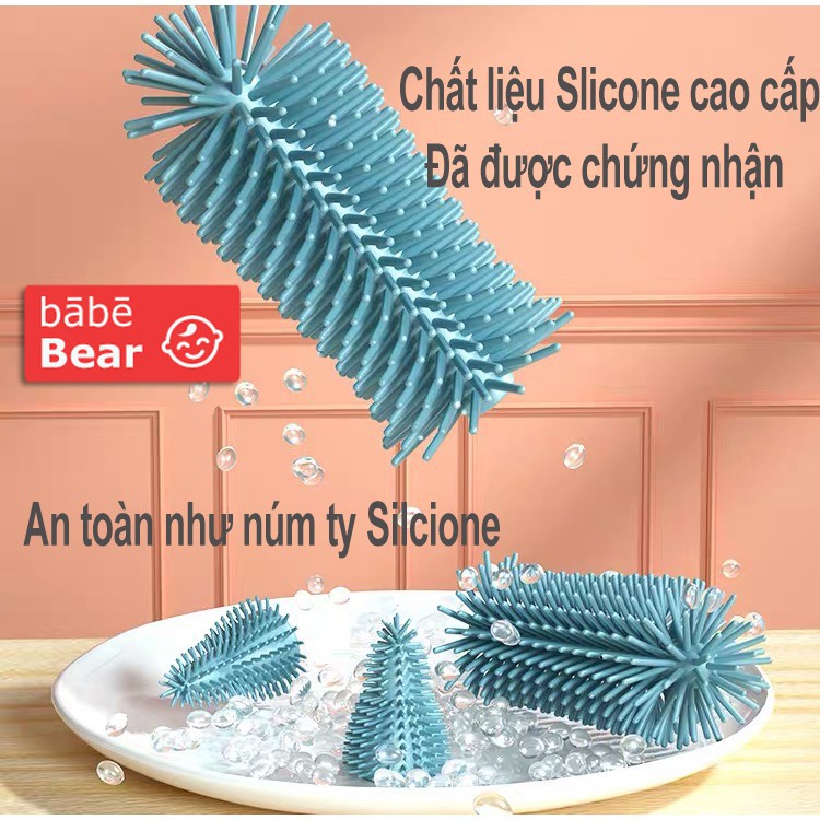 Cọ bình sữa Silicon cao cấp gồm 3 chi tiết có tay cầm xoay 360 độ dùng cho mọi loại bình