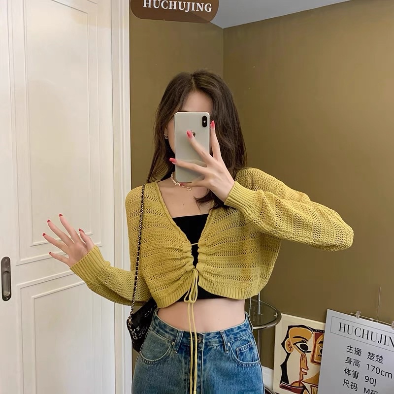 áo len tay dài rút dây giữa sexy (5835#)