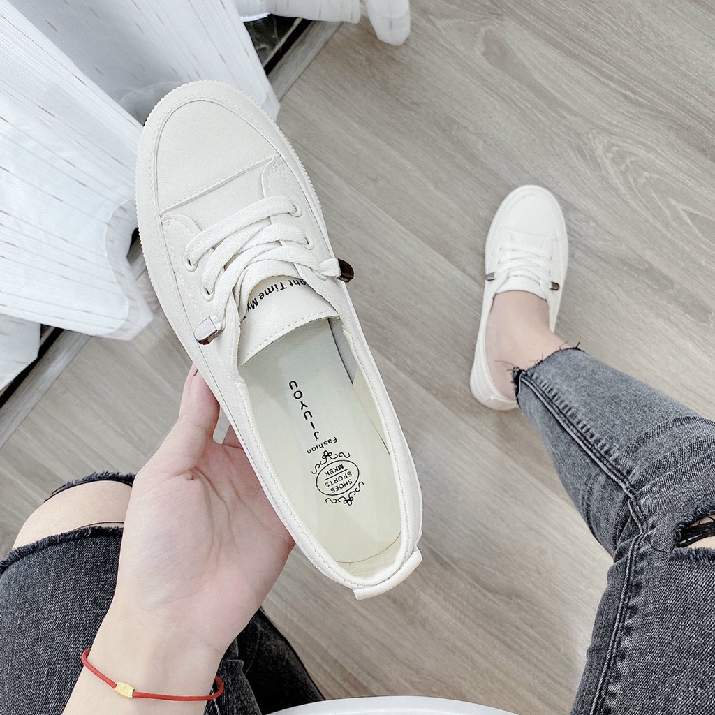 [SĂN SALE 1K] GIÀY SLIP ON BUỘC DÂY DA SẦN MÀU SỮA HÀNG QUẢNG CHÂU ĐI CỰC ÊM CHÂN