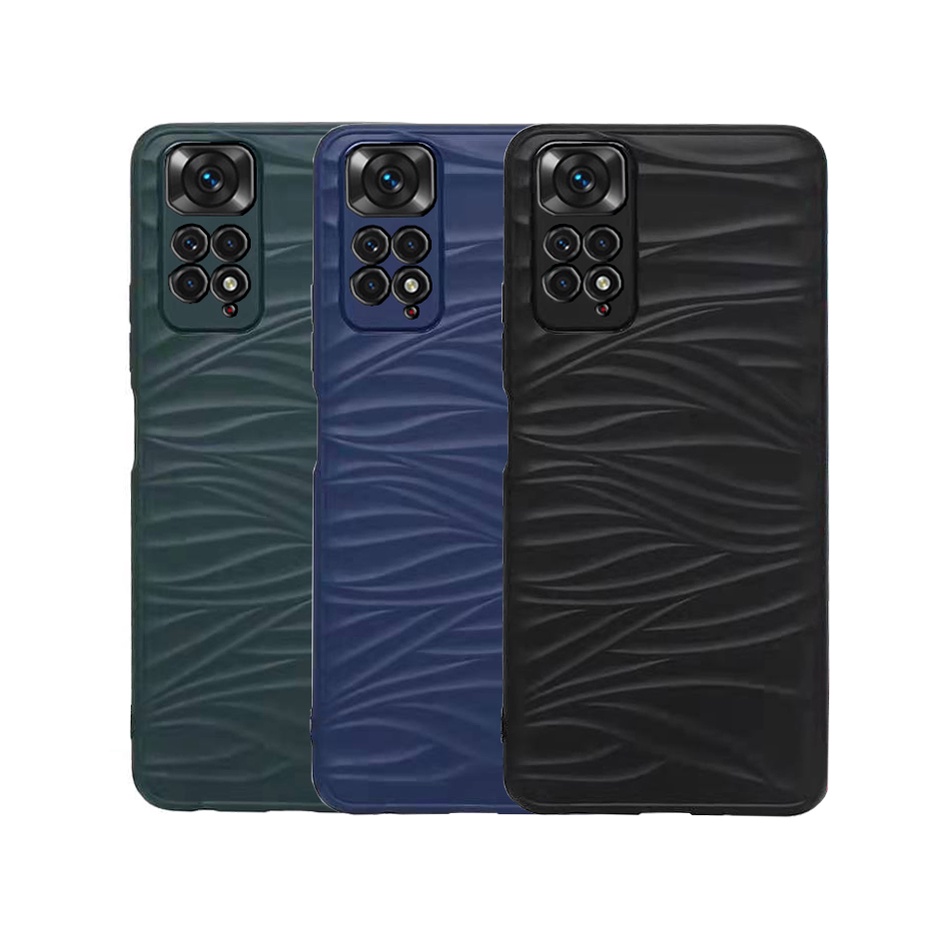 Ốp Điện Thoại Silicon Mềm Họa Tiết Kẻ Sọc Dập Nổi Màu Xanh/Xanh Lá/Đen Cho Xiaomi Redmi Note 11 / 4G 5G/Redmi Note 11S