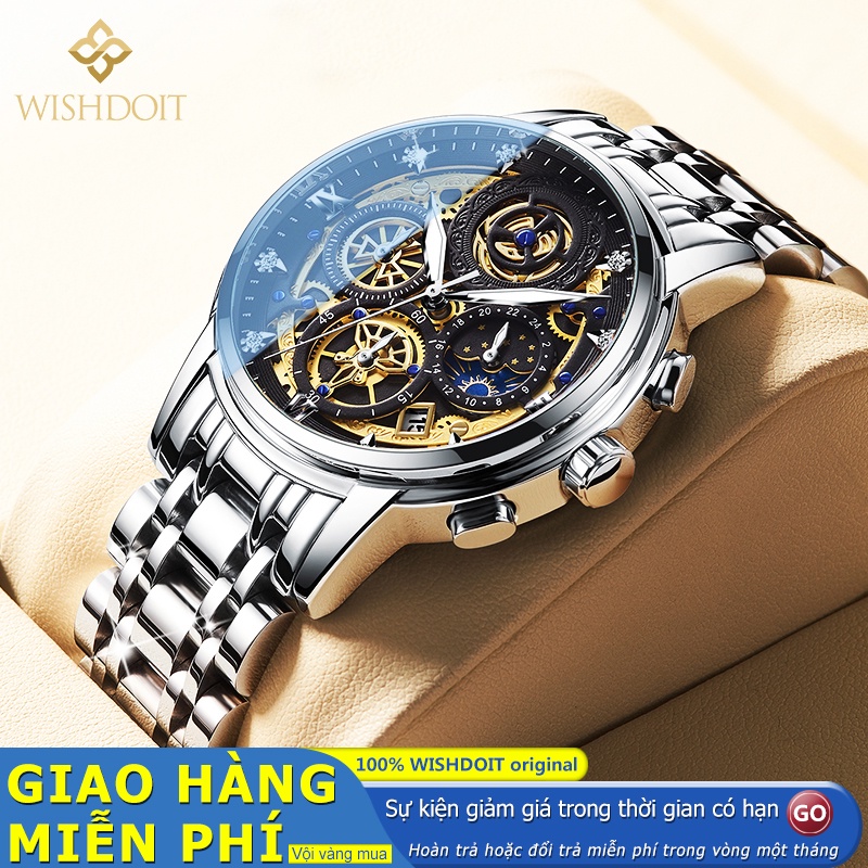 Đồng hồ thạch anh WISHDOIT dây đeo thép không gỉ chống nước màu đen phong cách doanh nhân cho nam
 | BigBuy360 - bigbuy360.vn