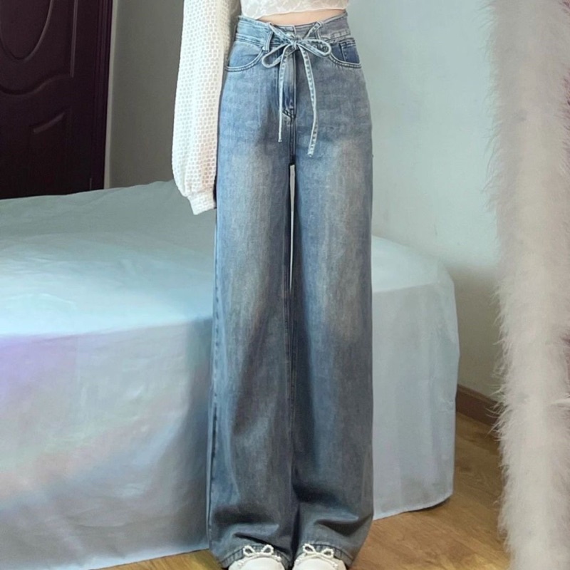 Quần jeans nữ dây thắt eo tôn dáng