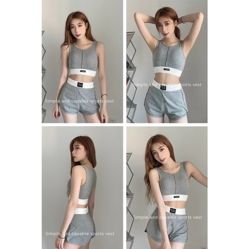 Bộ tập Gym Yoga nữ, Bộ tập thể thao đạp xe cotton quần đùi thoáng mát phong cách năng động