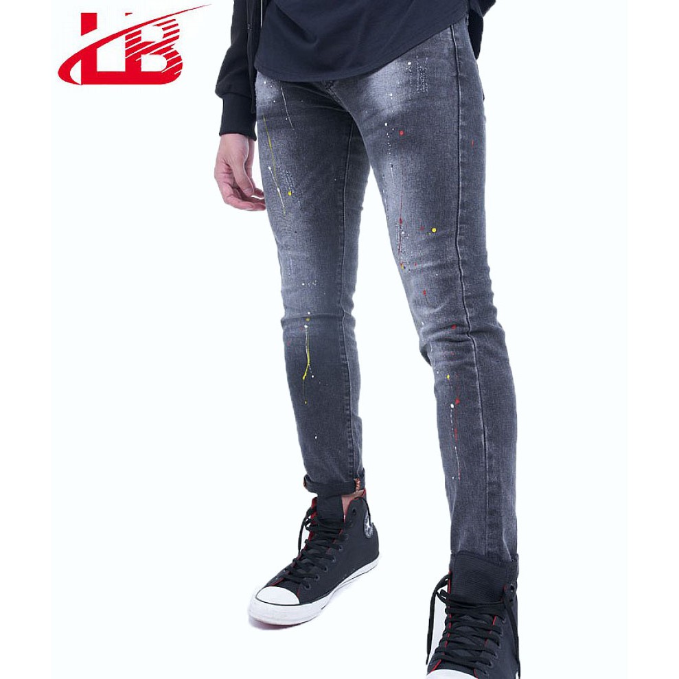 Quần jean nam LB, vải jean denim co giãn, màu xám trơn thời trang vải sơn, phom slim fit DNBB6523