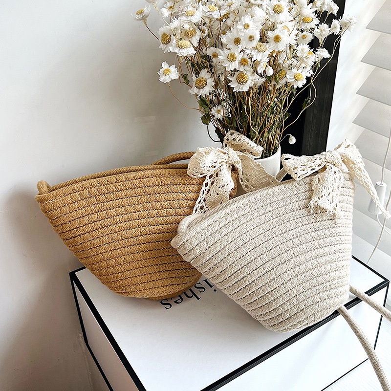 Túi Cói JASMIN NOIR Bằng Rơm Đính Nơ Xinh Xắn Cho Nữ