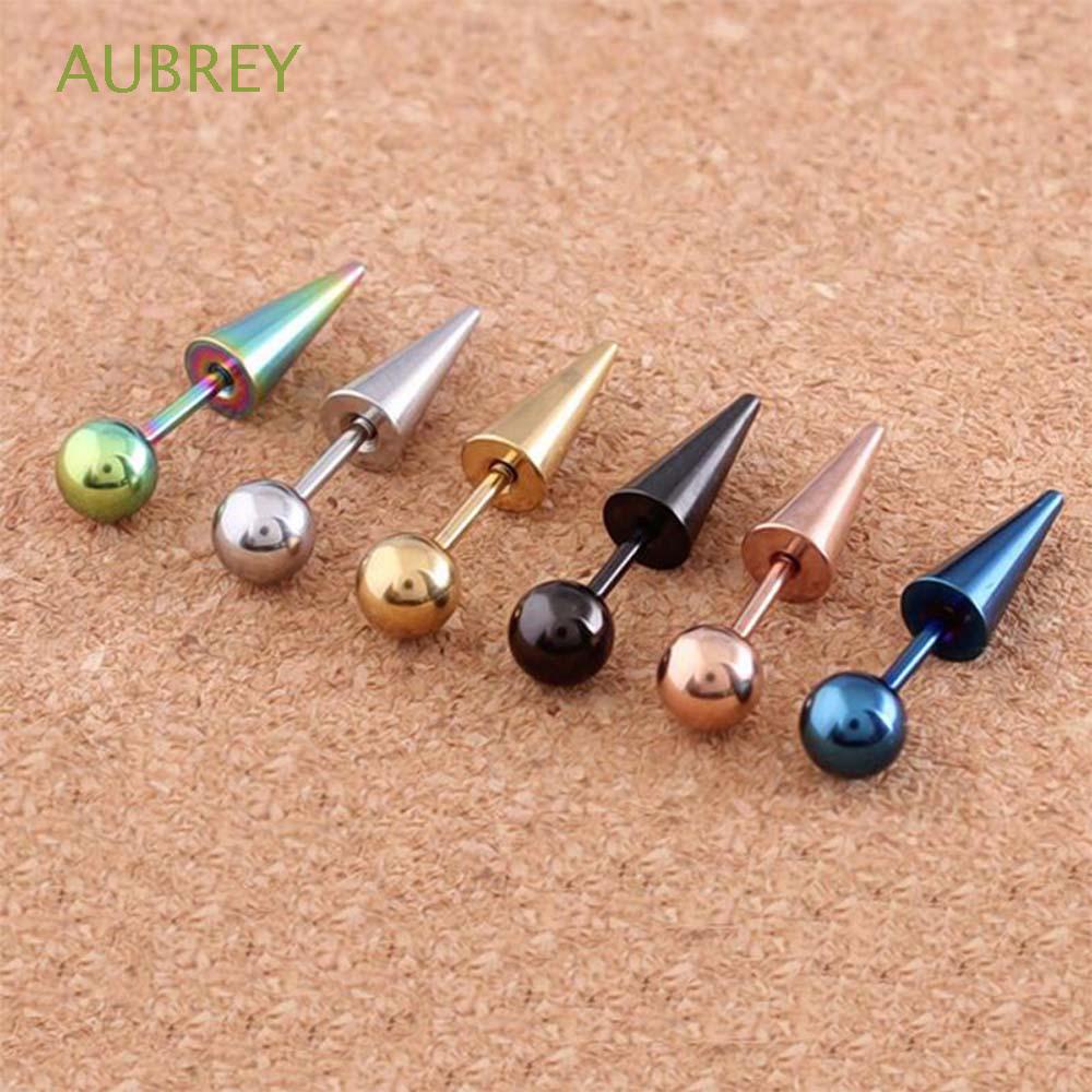 Set 2 khuyên tai bằng thép titan đầu bi tròn và hình nón phong cách Gothic thời trang cho nam và nữ nhiều màu sắc
