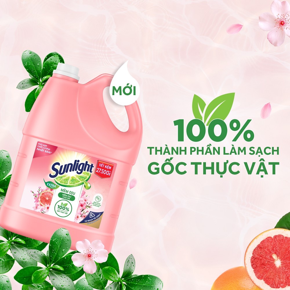 Nước rửa chén Sunlight Mềm Dịu Hương Bưởi Tây & Hoa Anh Đào chai 750g