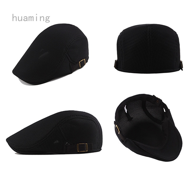 Huaming Mũ Beret Vải Cotton Phối Lưới Thoáng Khí Màu Trơn Tùy Chỉnh Thời Trang Mùa Hè Cho Nam