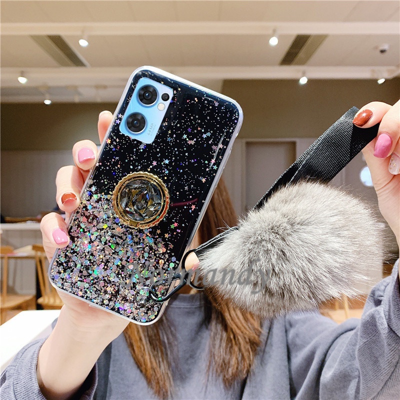 Ốp Điện Thoại Trong Suốt Phối Kim Tuyến Kèm Dây Đeo Cho OPPO Reno7 Z / Reno 7 Pro 5G 2022