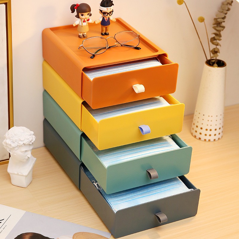 {Tặng Sticker} Tủ Ngăn Kéo Mini Để Bàn Đựng Phụ Kiện Có Thể Xếp Chồng Nhiều Màu Xinh Xắn Kệ Hộp Để Bút Tiện Lợi Cute