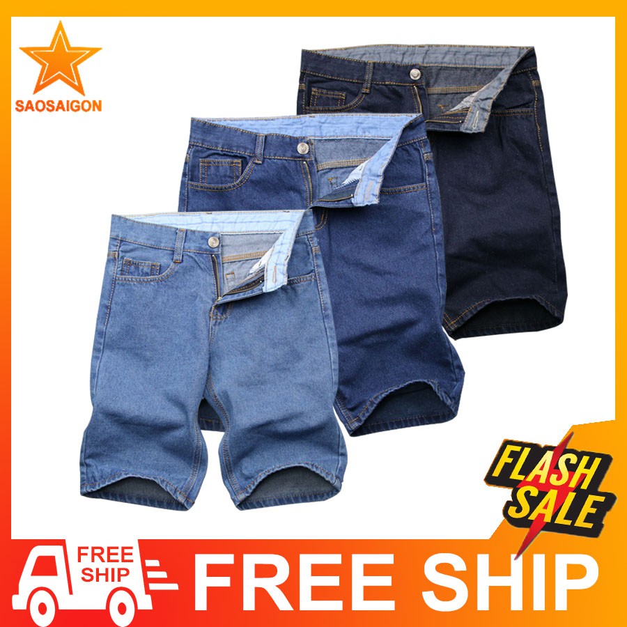 Combo 3 quần shorts jeans nam vải dày 3 màu xanh nhạt, xanh đậm, xanh đen