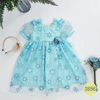 Váy công chúa bé gái hoa tuyết elsa DA173 xanh
