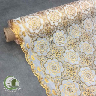 [ Khổ 1,4m ] Khăn trải bàn ren hoa nhựa không thấm nước- [đặt 1 lần được 50cm, cắt liền thành 1 tấm dài tùy số lần đặt]