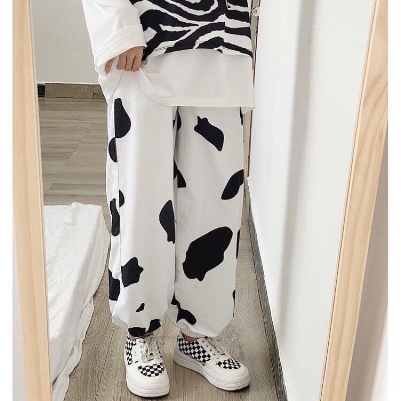 Quần Jogger Quần Bo Ống Loang Bò Sữa Unisex Dáng Rộng Ullzang