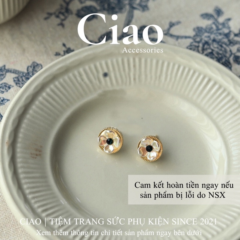 [HOẢ TỐC 1H] Khuyên tai/ Bông tai mạ bạc S925 thiết kế hoa đính đá xanh Morra Ciao