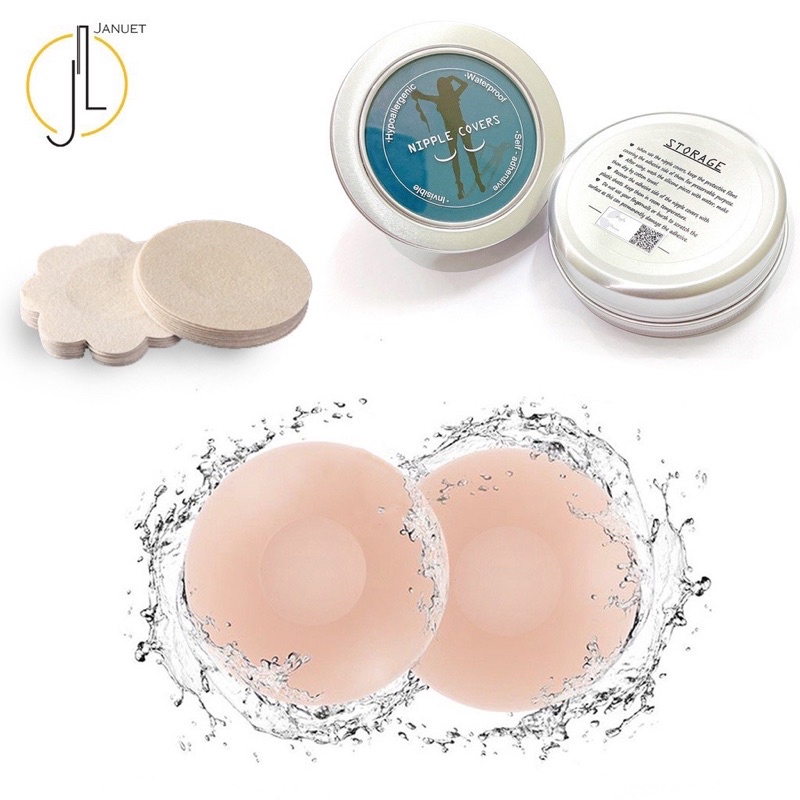 Miếng Dán Ngực Cao Cấp Chống Nước Nipple Cover Januet Chất Liệu Silicone, Lụa Siêu Dính Tái Sử Dụng Nhiều Lần