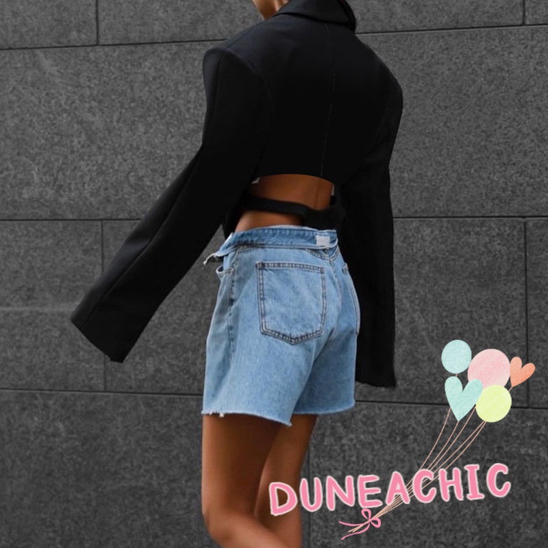 DUNEA Áo liền quần Y0915 tay dài cổ bẻ hở lưng thời trang