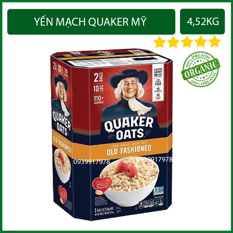 【HÀNG CHUẨN】Yến Mạch Quaker Thùng 4,52kg Cán Dẹp/ Cán Vỡ Làm đẹp - giảm cân - bé ăn dặm