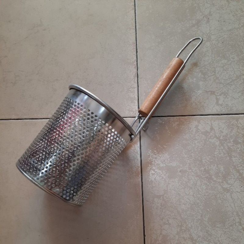 Vợt trụng thức ăn inox 304 cán bọc gỗ OEM1122