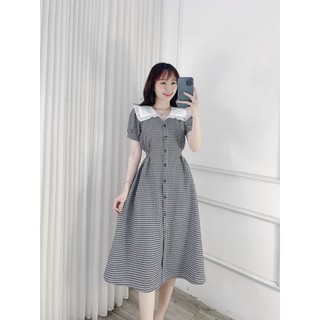 Váy kẻ caro cổ sen