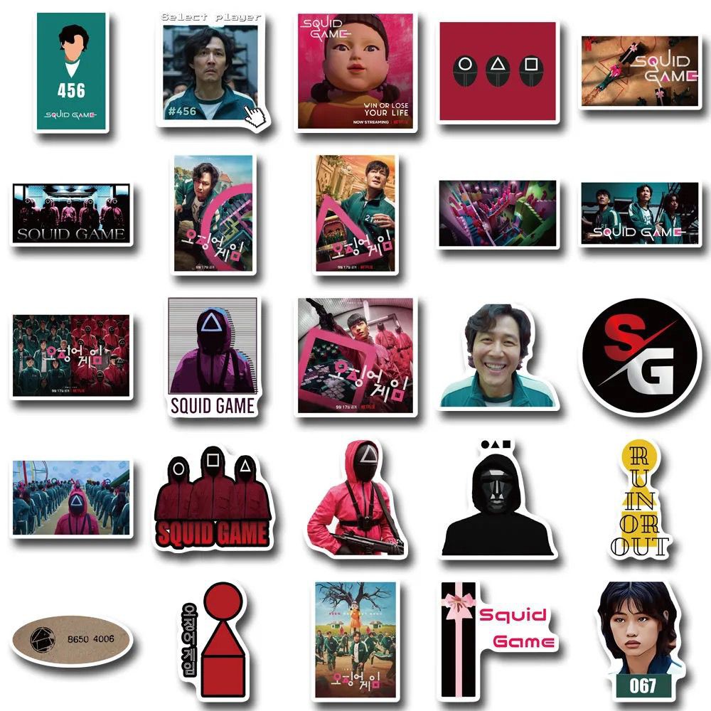 Sticker chủ đề phim Squid Game trang trí sổ tay/xe máy/ván trượt/máy tính/điện thoại/xe hơi làm quà tặng Halloween