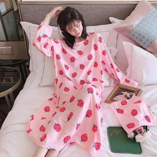 Đầm ngủ cổ tròn dài tay họa tiết hoạt hình thời trang cho nữ