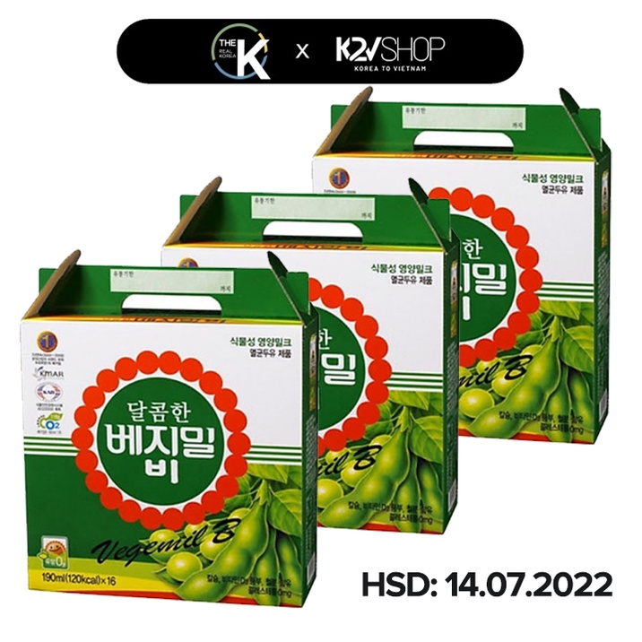 Thùng 16 Hộp Sữa Đậu Nành Hàn Quốc Dịu Ngọt Vegemil B 190ml/hộp