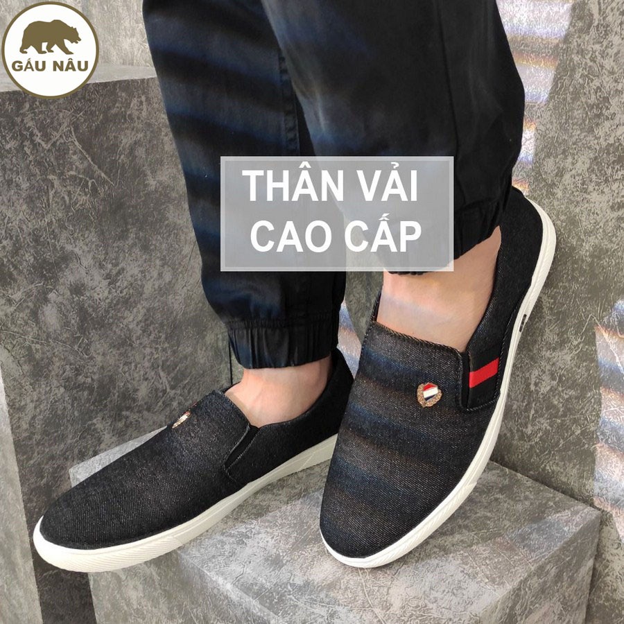 Giày lười nam thân vải siêu tốt đế chống trượt thơi trang GN361 Gấu nâu