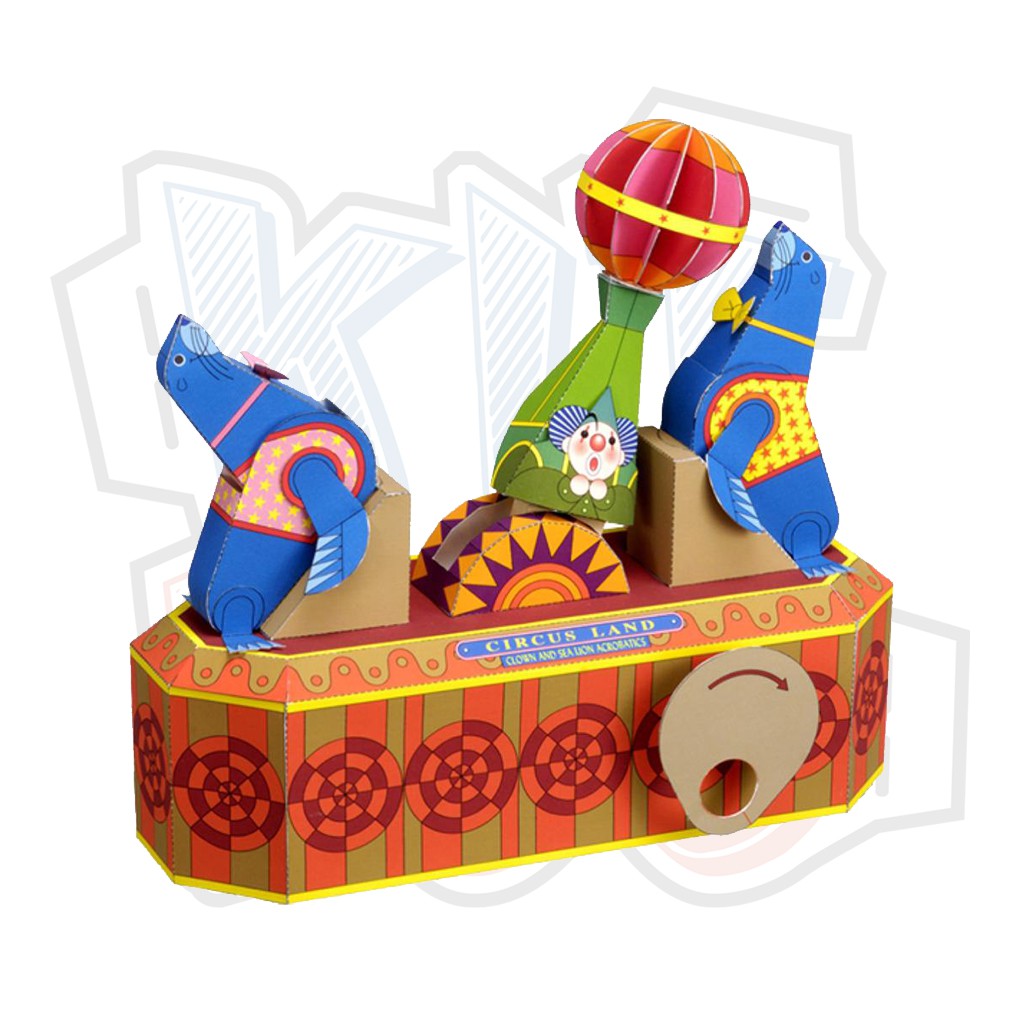 Mô hình giấy đồ chơi chuyển động Clown and Sea Lion Acrobatics