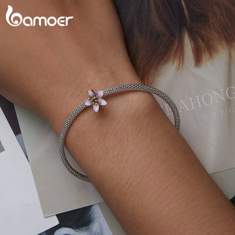 Mặt vòng cổ BAMOER bạc 925 hình hoa anh đào