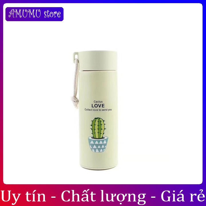 [Vỡ hoàn tiền]Bình nước in hình xương rồng 450ml lõi thủy tinh bọc vỏ nhựa lúa mạch có dây sách (GIAO MẪU NGẪU NHIÊN)