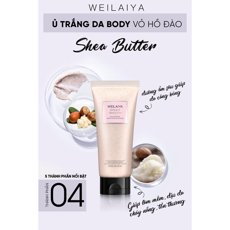 Kem Ủ Trắng Da WEILAIYA 200ml Tẩy tế bào da chết Body-Mặt Chiết xuất vỏ Hồ Đào 200ml