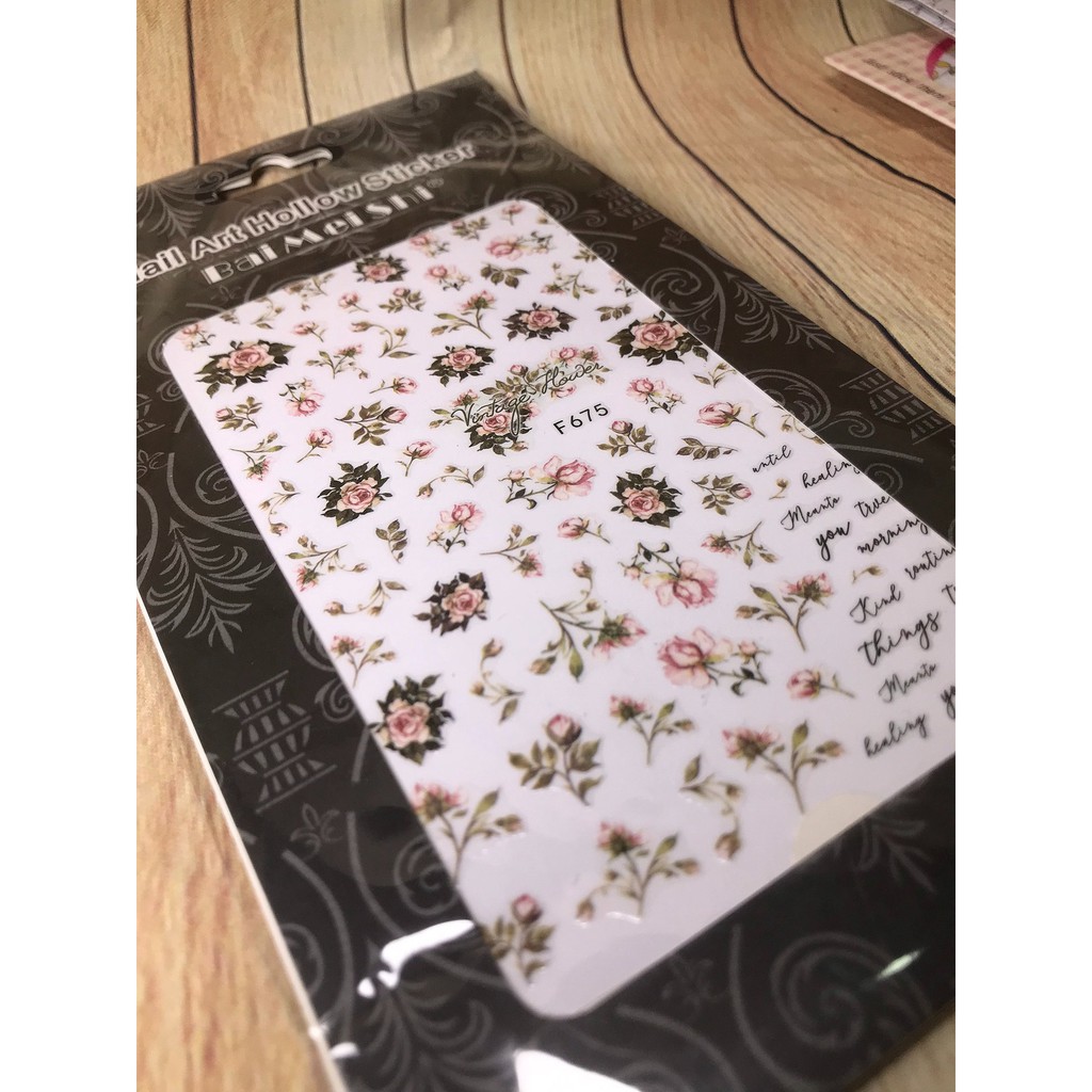 Hình dán móng tay - Sticker dán móng hoa hồng nâu F675
