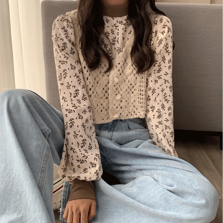 Áo Sơ Mi Tay Dài In Hoa Kiểu Vintage Thời Trang 2022 Cho Nữ